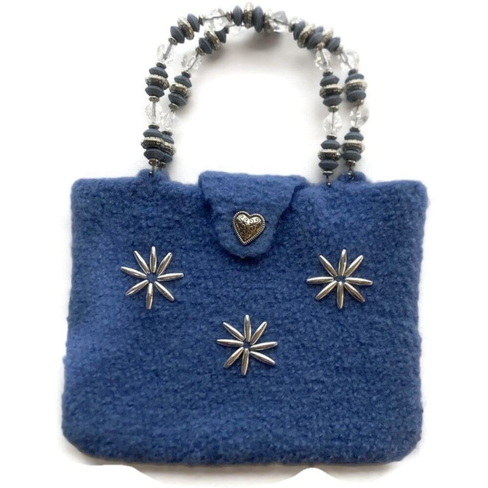 Handmade Alpaca Purse Blue With Satchel Handles and Silver Accents 10 x 7.5